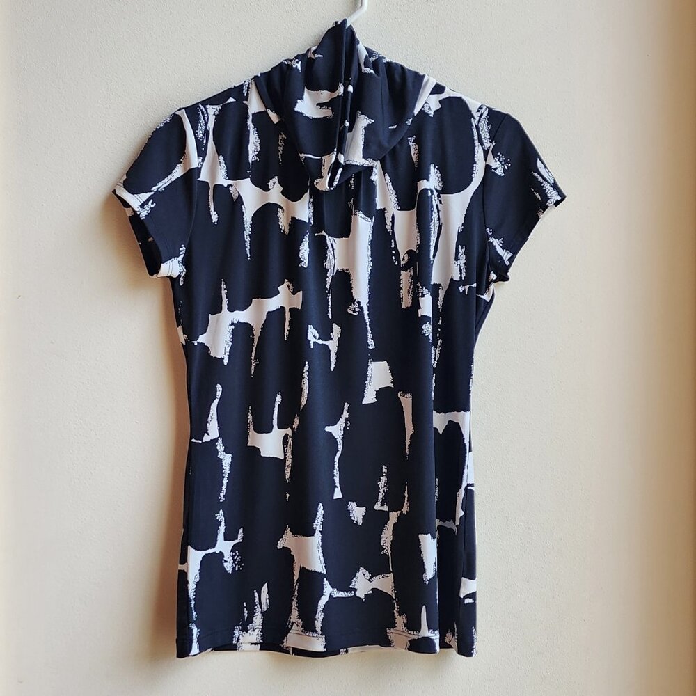 New York & Company Black/White Cap Sleeve Mock Neck Jersey Size XS